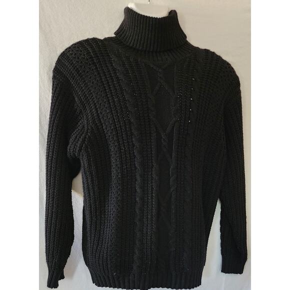 Woods and Gray VTG Black Cableknit Long Sleeve Turtleneck Sweater Womens Size M - Picture 1 of 8